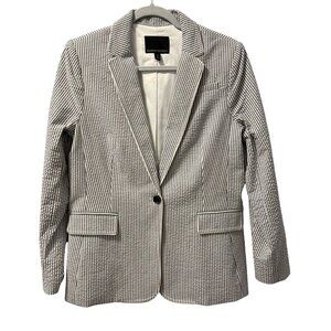Banana Republic  Seersucker Blazer Jacket Size 10 Petite White & Navy Striped Co